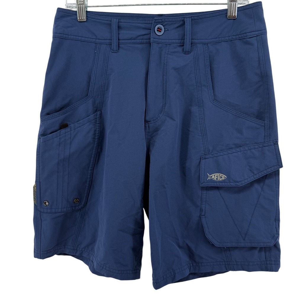 AFTCO Mens Tactical Fishing Shorts Blue Size 30 Nylon Spandex Pliers Pocket